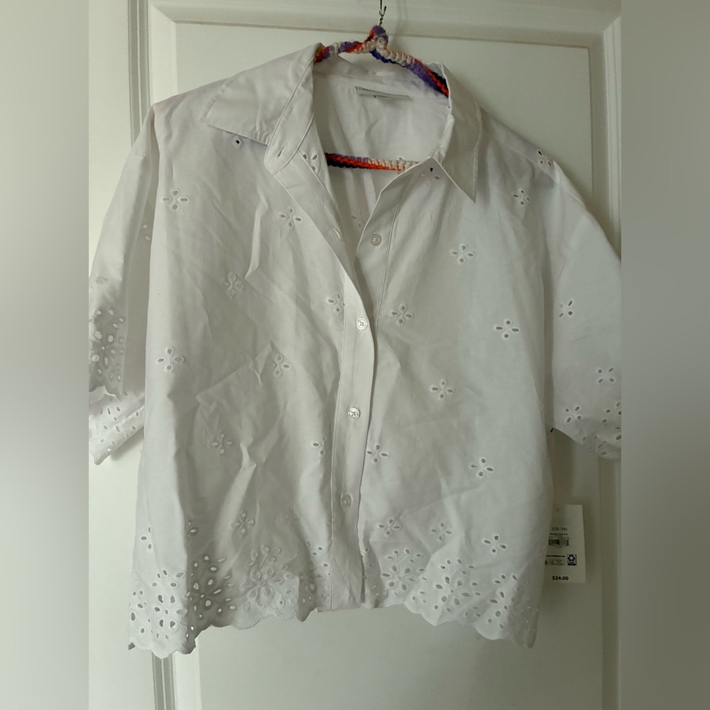 White Eyelet Button-Up Shirt